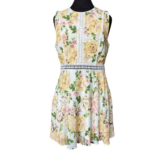 Disney Princess Belle Inspired Juniors' Floral Illusion Fit & Flare Dress Size L - Picture 1 of 9